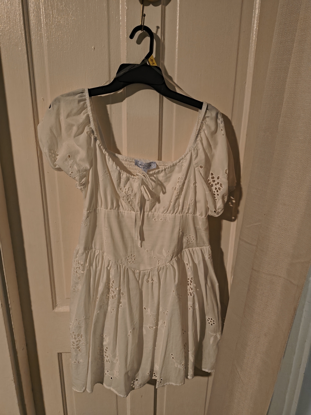 Celebrity Pink White Eyelet Puff Sleeve Mini Dress